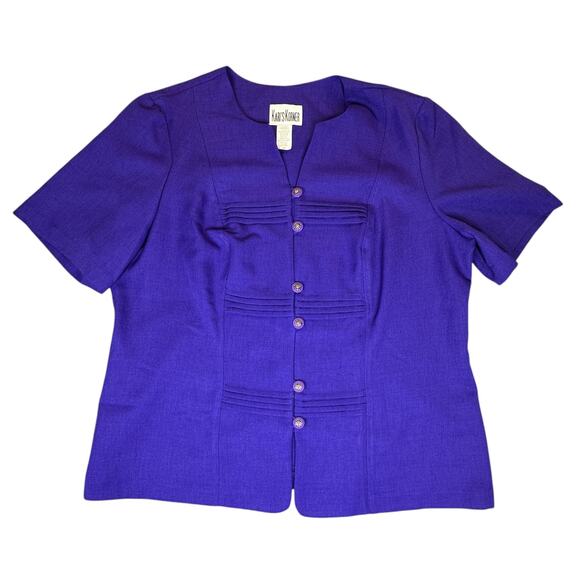 Vintage Karis Korner Blazer Womens 18W Purple Short Sleeve V Neck Button up Top - Picture 1 of 10